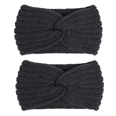 Image of 2PCS Women Ear Warmer Headband Autumn Winter Warm Knitted Hairband Twisted Headbands Elastic Crochet Hair Wrap (Dark Grey)