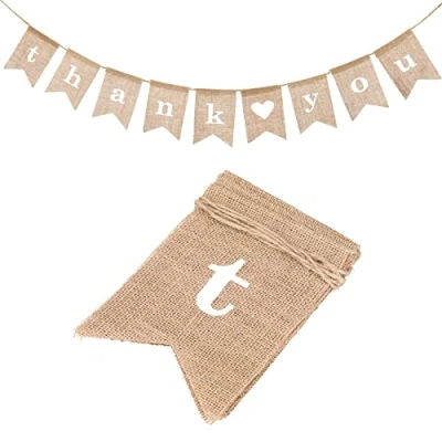 Image of G2PLUS THANK YOU Burlap Bunting 3 M Rustic Hessian 8PCS Linen Natural Garlands for Wedding Birthday Party Decoration
