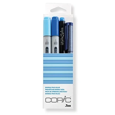 Image of Copic Ciao Coloured Marker Pen Doodle Pack of 4 Blue, For Art &amp; Crafts, Colouring, Graphics, Highlighter, Design, Anime, Professional Beginners, Supplies Colouring Books