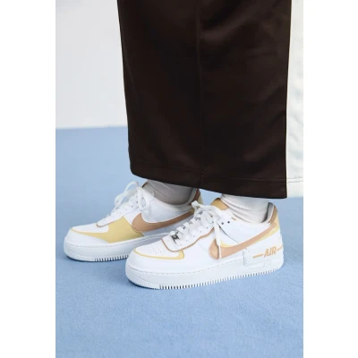 Image of Nike Sportswear AF1 Shadow Trainers, Women&#039;s, Size: 9.5, White/hemp/team gold/metalic silver leather and imitation