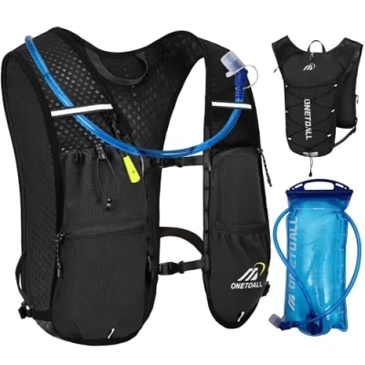 Image of ONETOALL Running Vest Women with Water Bladder 2L, 6L Reflective Hydration Backpack Mens, Lightweight 150g for Trailrunning Hiking Marathon, Black