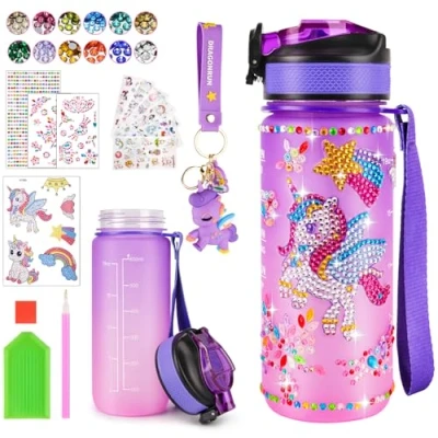 Image of Decorate Your Own Water Bottle Craft Kits for Kids, Unique Birthday Christmas Gifts Unicorn Girls 4 12 Years Old, Creative Arts and Crafts Diamond Painting Toy DIY Sport