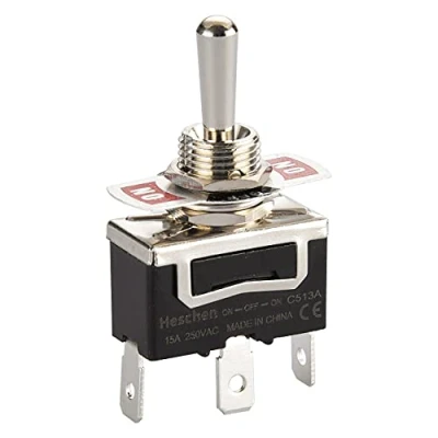 Image of Heschen Metal Toggle Switch, C513A, SPDT, maintained, ON/OFF/ON 3 position, 15A 250VAC, tab Terminal, CE