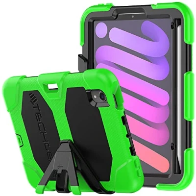 Image of TECHGEAR G SHOCK Case Designed for iPad Mini 7 2024 / 6 2021 (7th &amp; 6th Generation) Tough Rugged HEAVY DUTY Armour Shockproof with Stand Kids Schools Builders Restaurant GREEN
