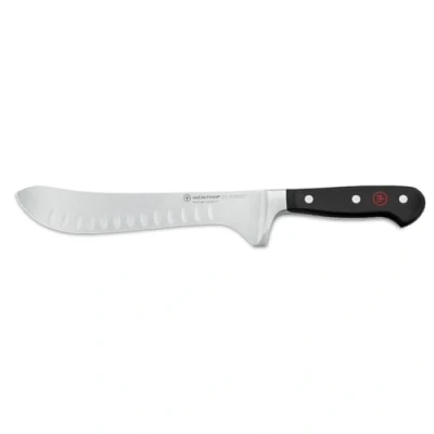 Image of Wüsthof Classic 8 Inch Hollow Edge Artisan Butcher Knife, Black, Silver