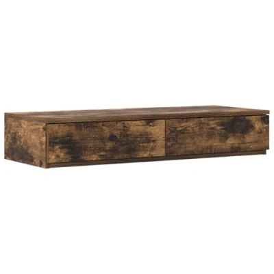 Image of vidaXL Bedside Table Smoked Oak Finish, Solid Wood 2 Drawers, Modern Bedroom Nightstand, 75x36.5x16.5 cm Brown