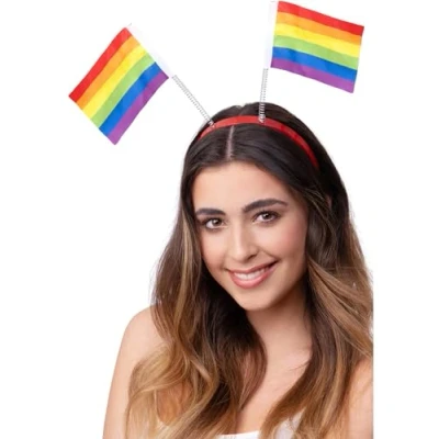Image of Smiffys Pride Rainbow Flag Bopper Headband, Rainbow/Gay Items Fancy Dress, Adult Dress Up Accessories