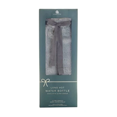 Image of Aroma Home Long 2 Litre Hot Water Bottle with Removable Cover Grey Faux Fur