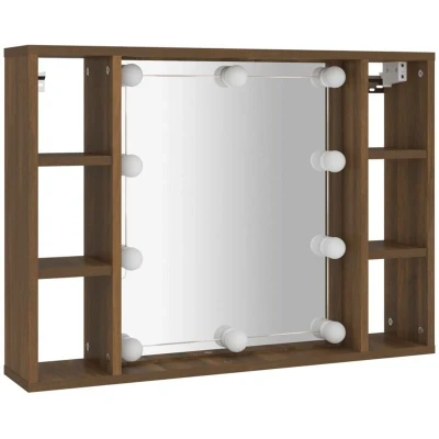 Image of vidaXL Mirror Cabinet with LED Brown Oak 76x15x55 cm
