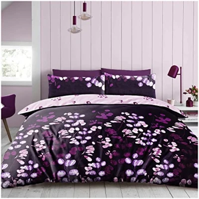 Image of Super Dreamer 3PCs Leaves Duvet Cover Single, Complete Bedding Set Quilt With Fitted Sheed &amp; Pillow Case, Purple, 714873
