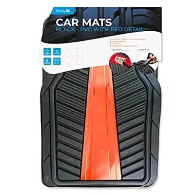 Image of 6x Simply Black PVC Car Mats with Red Detail MR2010