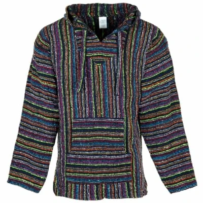 Image of Siesta Baja Hoodie Mexican Jerga Hooded Top Hippie Festival Jumper for Men and Women Black Multifleck 3XL