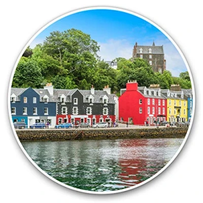 Image of 2 x Heart Stickers 10 cm Tobermory Isle Mull Scotland Fun Decals for Laptops,Tablets,Luggage,Scrap Booking,Fridges #2218