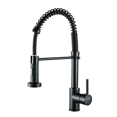 Image of Cobbe Kitchen Sink Mixer Tap, Spring Taps with Pull Down Sprayer, Commercial Faucet Single Handle Lever, High Arc Swivel 360 2 Spray Mode Stainless Steel Tap (Black)