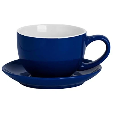Image of Argon Tableware Coloured Cappuccino Cup &amp; Saucer Set Modern Stoneware Tea Coffee 250ml Navy