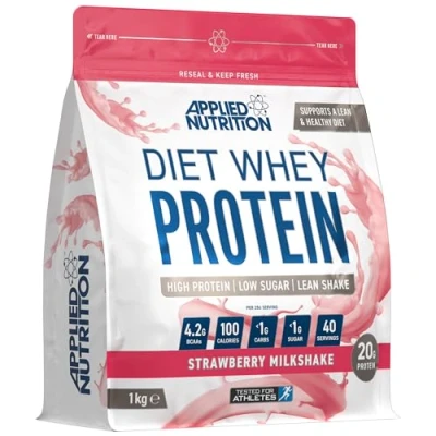 Image of Applied Nutrition Diet Whey High Protein Powder Supplement, Low Carb &amp; Sugar, for Weight Management with CLA, L Carnitine, Green Tea (1kg 40 Servings) (Strawberry Milkshake)