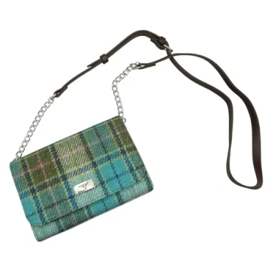 Image of Glen Appin Harris Tweed &#039;Strathy&#039; Wallet Shoulder Handbag (122 Turquoise Tartan)