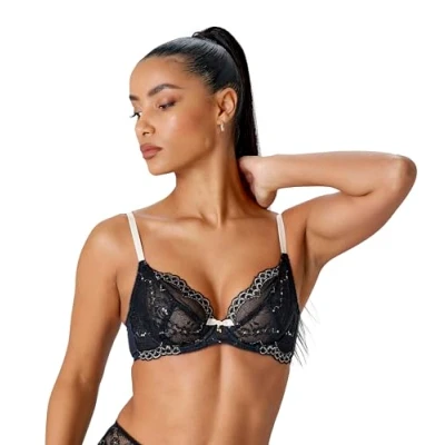 Image of Gossard 7725 Superboost Lace Non Padded Plunge Bra Black Ivory Rose