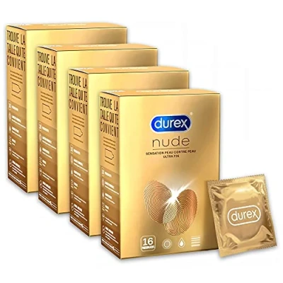 Image of Durex Nude Skin Feeling Condoms 16 Extra Thin Pack of 4