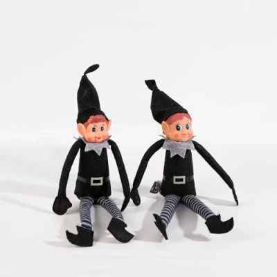 Image of Elves Behavin&#039; Badly 12 Vinyl Head Elf in Black Clothes 2 Pack