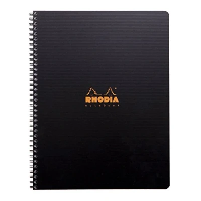 Image of RHODIA 119900C Spiral Notebook (Full Bound) Black A4+ Small Tiles 160 Detachable pages Perf. 9 Holes Clairefontaine Paper 90g Polypro Cover (Plastic) Rhodiactive