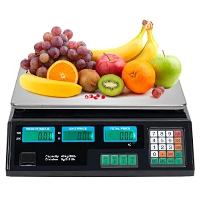 Image of 88LB 40KG Deli Electronic Commercial Price Computing Scale w/LCD Display, Stainless Steel Platform &amp; Charging Cable for Store, Kitchen, Restaurant Market, Farmer, Food, Meat, Fruit