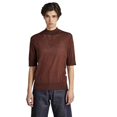 Image of G Star RAW Womens Core Mock Neck Knit Brown Cotton Size Medium
