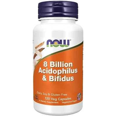 Image of Now Foods, 8 Billion Acidophilus &amp; Bifidus (Good Bacteria Cultures), 120 Vegan Capsules, Gluten Free, Non GMO, Vegetarian, Soy Free