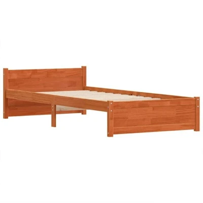 Image of vidaXL Bed Frame with Headboard Wax brown 75 x 190 cm Solid pine wood