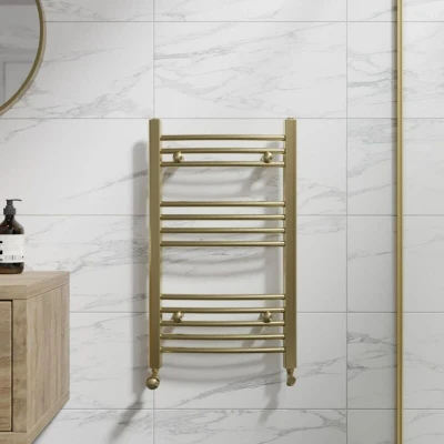 Image of DuraTherm Curved Heated Towel Radiator Brushed Brass 750 x 450mm