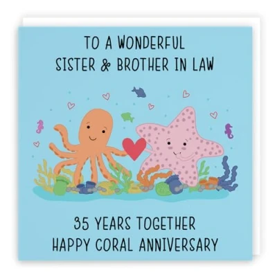 Image of Hunts England Sister And Brother In Law 35th Anniversary Card To A Wonderful &amp; 35 Years Together Happy Coral Iconic Collection
