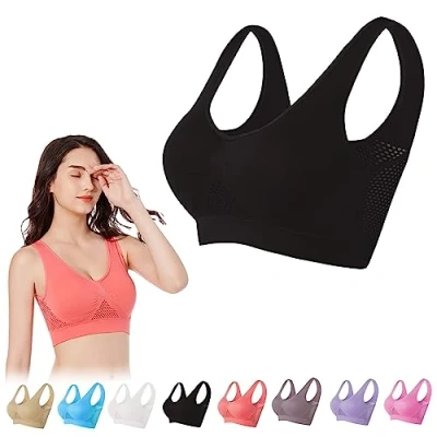 Image of Breathable Cool Lift Up Air Bra, Seamless No Underwire Permeable Cooling Comfort Bra,Mesh Sports Bras for Women (Black,XXL)