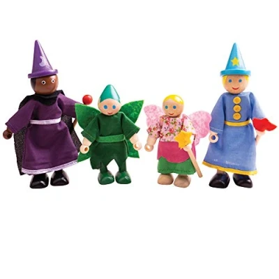 Image of Bigjigs Toys Wooden Fantasy Dolls Wood Doll House Figures, Playset