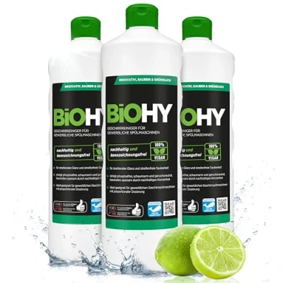 Image of BiOHY Dishwasher Detergent for commercial use (3 x 1l Bottle) PHOSPHATE FREE Concentrate gastronomy radiant shine due to outstanding fat dissolving formula (Geschirrreiniger)