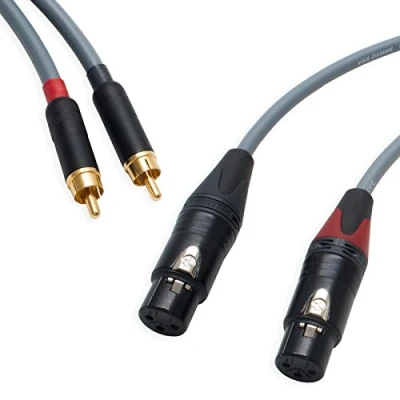 Image of Pseudo Balanced RCA Phono to Female XLR Lead (PAIR). Van Damme &amp; Neutrik Cable (1m, Grey)
