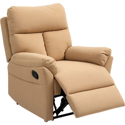 Image of HOMCOM Recliner Armchair with Thick Padded Spring Cushion, Microfibre Manual Reclining Chair Adjustable Leg Rest for Living Room, Bedroom, Light Brown
