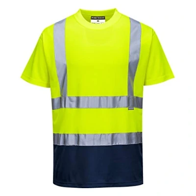 Image of Portwest S378 Men&#039;s Hi Vis T Shirt Two Tone Reflective Safety Workwear Yellow/Navy, 4X Large