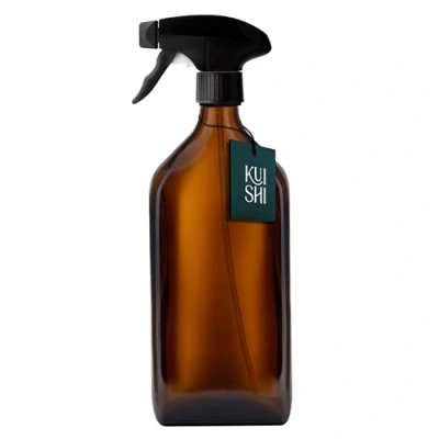 Image of Kuishi Glass Trigger Bottle Black Plastic Spray Head Replaceable Nozzle Recycled Amber Eco Friendly Versatile Elegant Modern Home Décor (500ml)