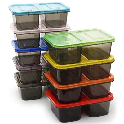 Image of Youngever 9 Sets Bento Lunch Box, Meal Prep Containers, Reusable Plastic Divided Food Storage Container Boxes (2 Compartment)