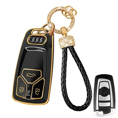 Image of Yumzeco Car Key Cover,3 Buttons Remote Fob Cover Compatible with A4 B9 A5 A6L S4 S5 S7 8W Q7 4M TT TTS RS, TPU Silicone Case Cover, Entry Shell Keychain, Keyless Protector Black