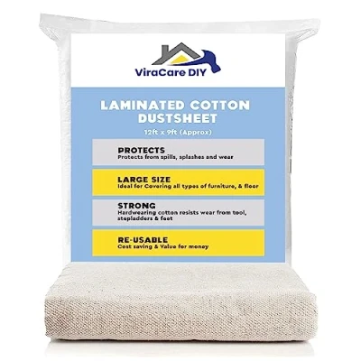 Image of Laminated Cotton Dust Sheets for Painting &amp; Decorating 12&#039;x9&#039; (3.6mx2.7m) Paint Drop Cloth Cover Furniture Reusable