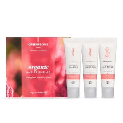 Image of Green People Organic Hair Essentials Set Natural &amp; Protein Shampoo, Conditioner Serum for Shine Volume All Types Silicone Free SLS Care Cruelty Vegan