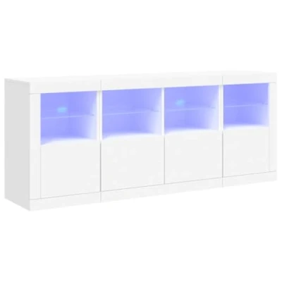 Image of vidaXL White Sideboard with RGB LED Lights 163x37x67 cm Engineered Wood Living Room, Bedroom Storage Cabinet Assembly Required