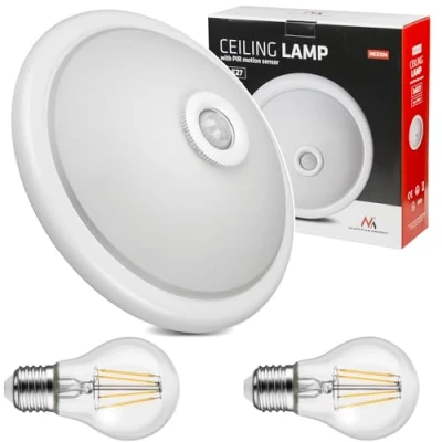 Image of Maclean PIR Sensor Plafond, Ceiling Mounted, with LED Light Source, 2X Max. 40W, E27, 220 240V 50/60Hz, MCE324 + 2xMCE266