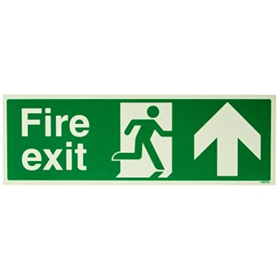 Image of V Safety 14001BJ G Glow In The Dark Fire Exit Arrow Up Sign 450mm x 150mm Rigid Plastic, Green