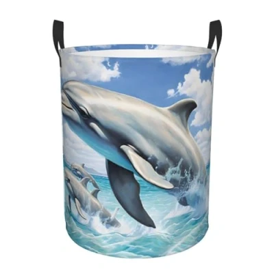 Image of Laundry Basket, Circular Hamper With Handle, Toys Storage Baskets Bin, Collapsible Organizer Dirty Clothes Hamper, For Bedroom, Bathroom, Office, College Dorms