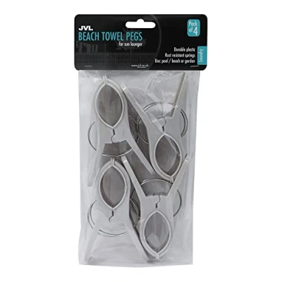 Image of JVL Large Clamp Clip Beach Towel Pegs, Pack of 4, Grey, One Size, (19 273GY)