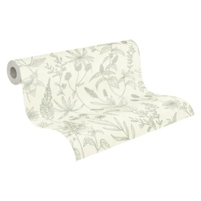 Image of A.S. Création Jette Non Woven Wallpaper with Glitter Effect Flowers Floral 10.05 m x 0.53 Green Silver White 373635 37363 5