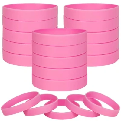 Image of LVNRIDS 100 pcs Pink Blank Silicone Wristbands for Adult, Sports Party Rubber Elastic Wristband Wholesale Bulk Bracelet L