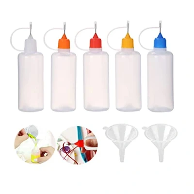Image of 5 PCS 120ml Empty Glue Bottle with 2PCS Mini Funnels, Plastic Applicator Bottles Needle Tip Caps for Glue, Liquid, Oil, DIY Craft, Acrylic Painting (Multicolor)